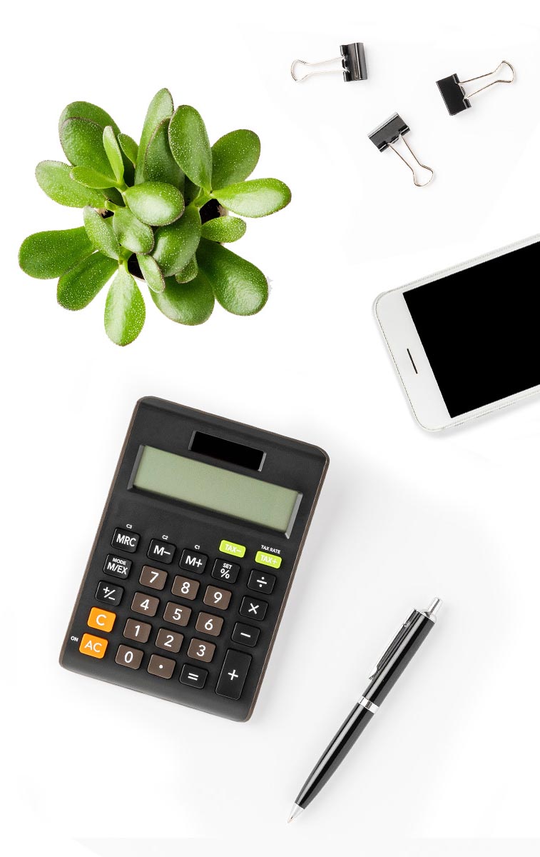 Calculator and desk contents