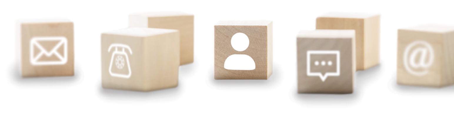 wooden blocks with internet contact icons